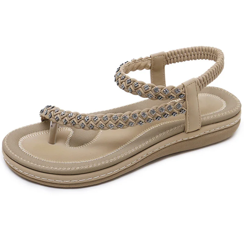 2019 Summer Gladiator Thong Sandals Women Platform Flats Beach Faux Rhinestone Slip On Creepers Casual Shoes XWZ5616
