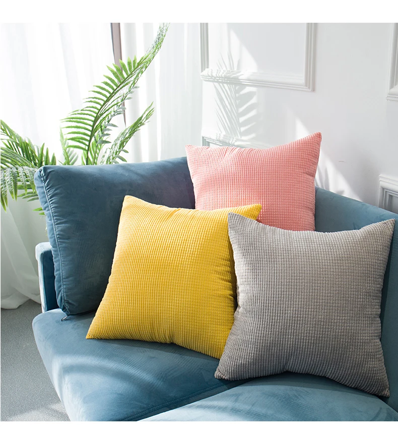 Macaron Color Corduroy Pillow Case Throw Cushion Cover Vintage Pillow Covers for Sofa Home Decorative 45x45cm (5)
