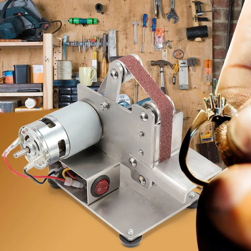 

DIY 7-Speed Mini Belt Sander Bench Mount Grinder Polishing Grinding Machine AC 110V - 240V Abrasive Tool Built-In Double Bearing