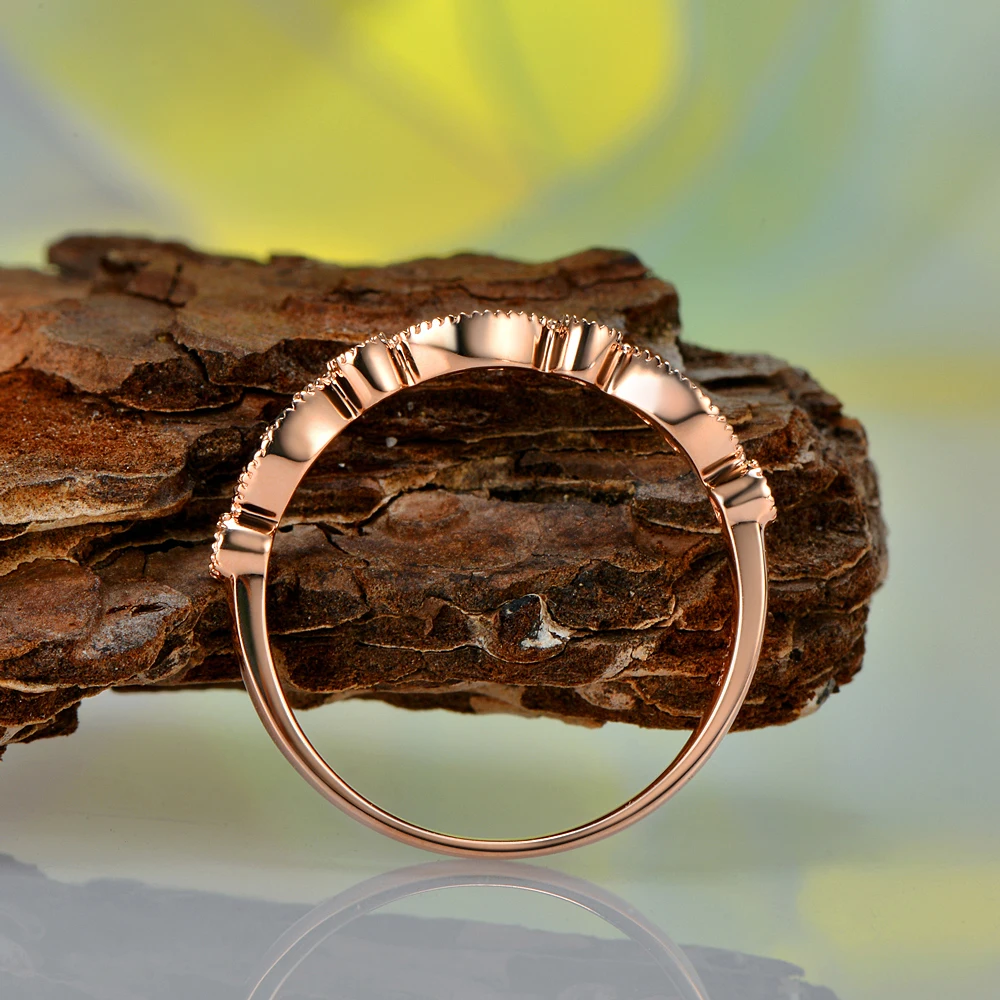 Caimao 14KT Rose Gold 0.15ct Natural Black Diamond Milgrain Design Engagement Wedding Band for Womens