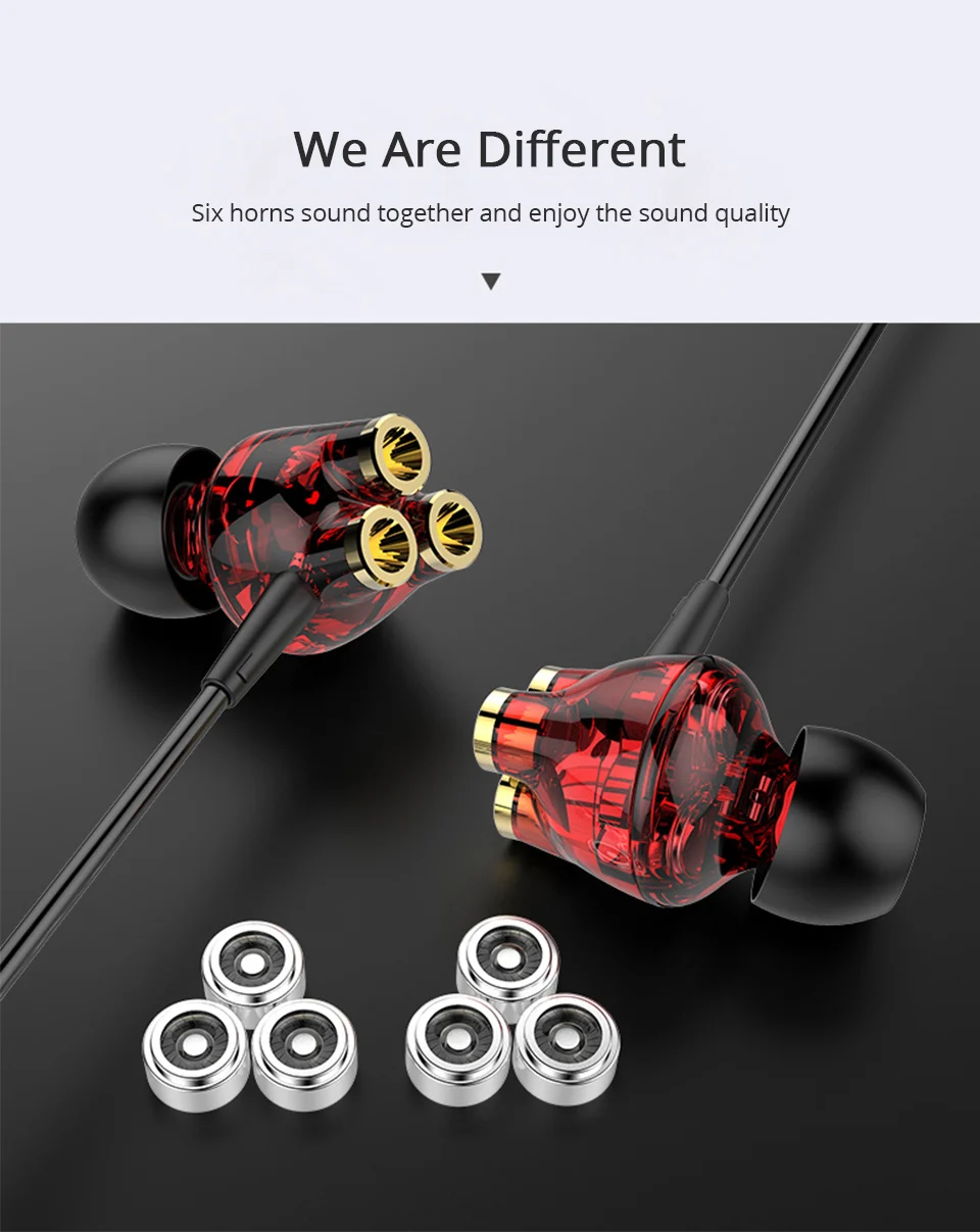 Wired earphone 6 driver Gamer headphone with microphone Sports Earphones wired earphones earbuds in ear headphones microphone (2)