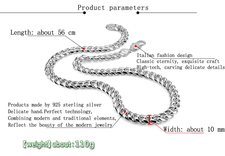 Настоящее Стерлинговое Серебро пробы, мужское ожерелье в стиле хип-хоп, панк, 10 мм, 26 дюймов, ожерелье на цепочке, модное мужское/Мужское 925 Серебряное ювелирное изделие