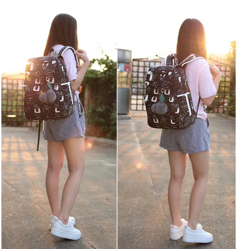 Nueva mochila de escuela media con puerto de carga USB bolsas escolares para niñas bolsa de viaje bolsa de libros plusch bola grande chica mochila escolar Nueva mochila de escuela media con puerto de carga USB bolsas escolares para niñas bolsa de viaje bolsa de libros plusch bola grande chica mochila escolar