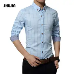 SHUJIN 5XL Плед печатный длинный рукав формальная Мужская рубашка Turn-Down воротник мужской деловой Мужская классическая рубашка пэчворк camisa masculina