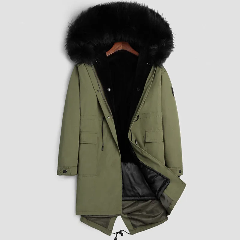 Мужское пальто с натуральным мехом, зимняя длинная куртка, пуховая парка, худи, Шерстяные Топы-30 градусов, одежда размера плюс, верхняя одежда, пальто