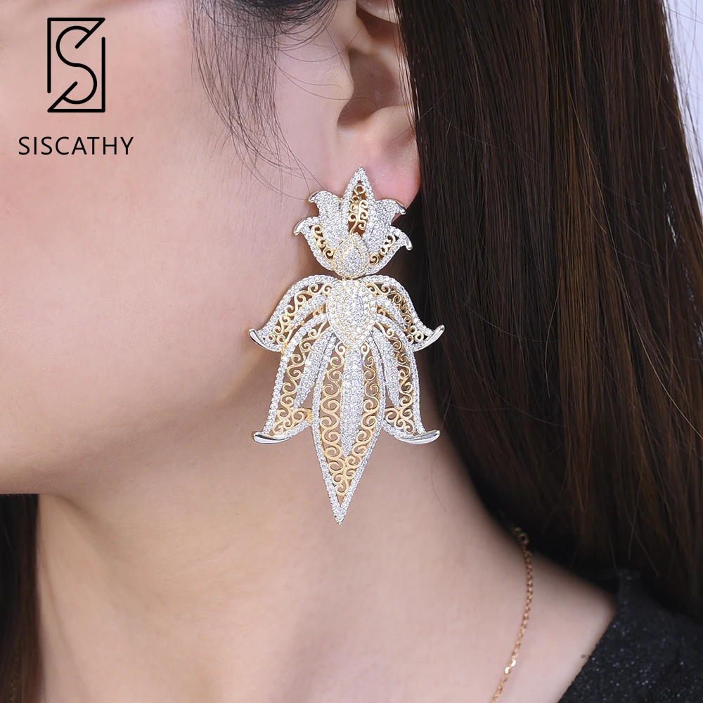 

SISCATHY Luxury Daffodil Bicolors Cubic Zirconia drop earrings jewelry earrings For Women Bridal Engagement Wedding Jewelry