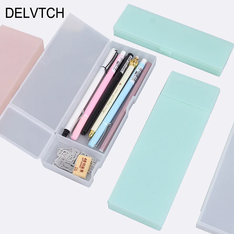 

DELVTCH Cute Kawaii Transparent PP Plastic Pencil Case Lovely Pen Box For Kids Gift Office School Supplies Materials