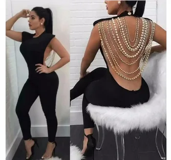 

Top Luxury Sexy Backless Black Bandage Jumpsuit 2018 Knitted Bodycon Designer Bandage Jumpsuit