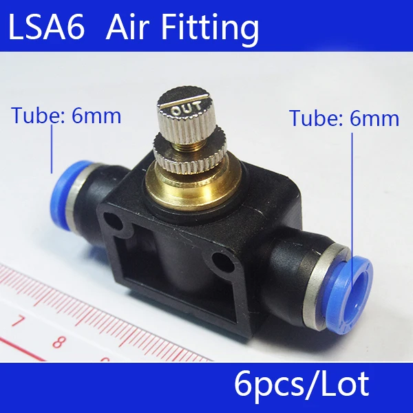 Free shipping HIGH QUALITY 6Pcs 6mm to 6mm Push In Quick Connector Air