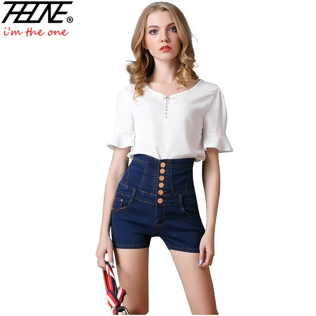 High waisted button up shorts Clearance