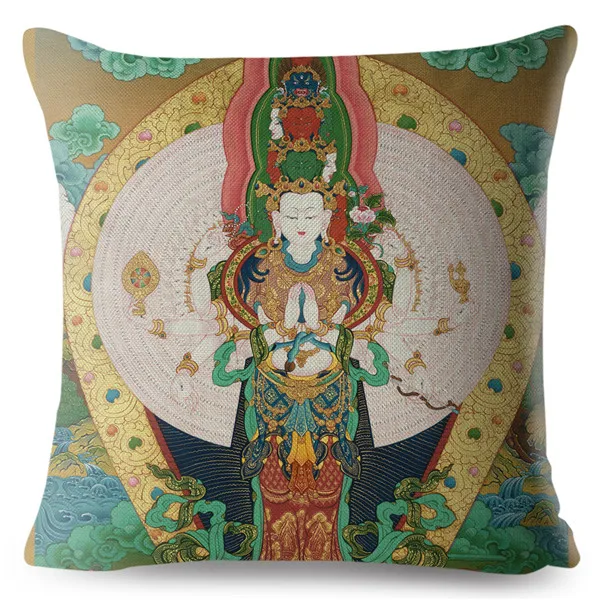 Colorful Religious Buddha Statue Print Cushion Covers Square Pillow Cover