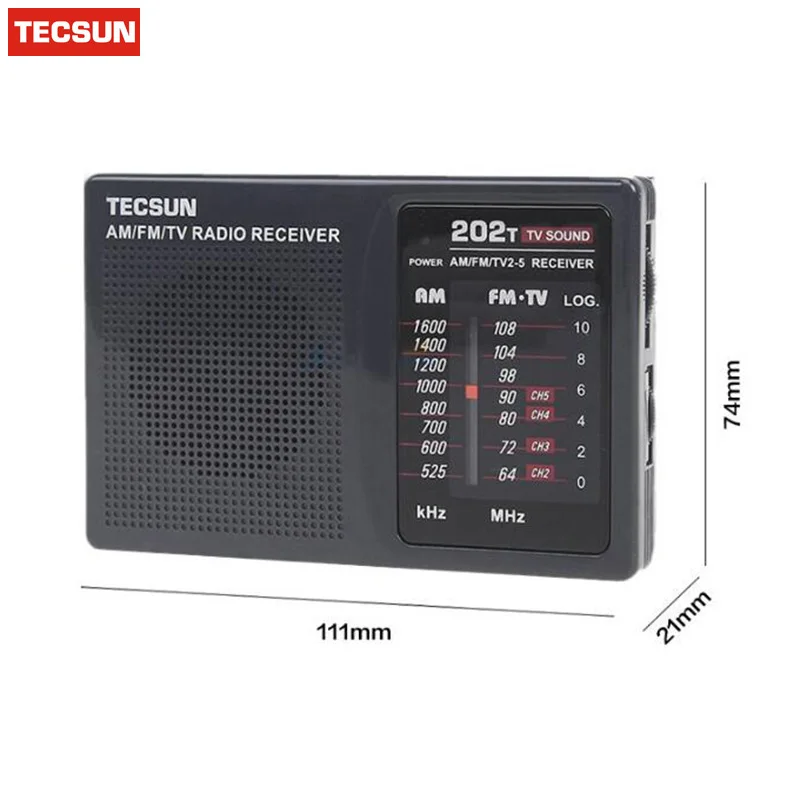 TECSUN R-202T FM/AM/tv радио приемник Мини Портативный размер. Простой в управлении экономичный аккумулятор потребляет, чем цифровая популярная модель