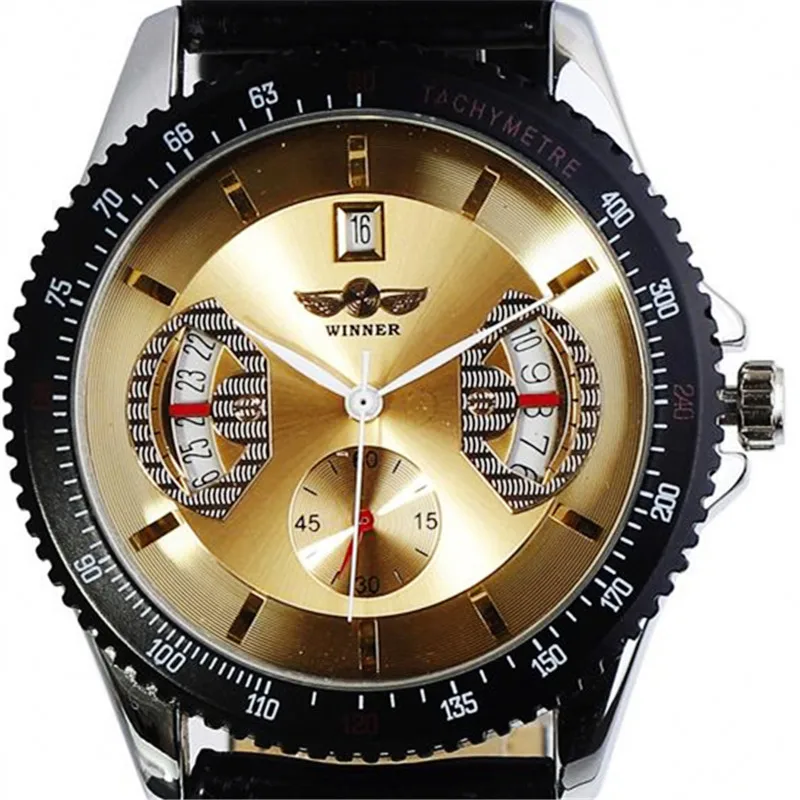 2016 Top Luxury Brand WINNER Watch Men Automatic Mechanical Leather Strap Date Calendar Sports Male Wristwatch Relogio Masculino winner men skeleton automatic mechanical watch leather strap sub dials supersize case date calendar box