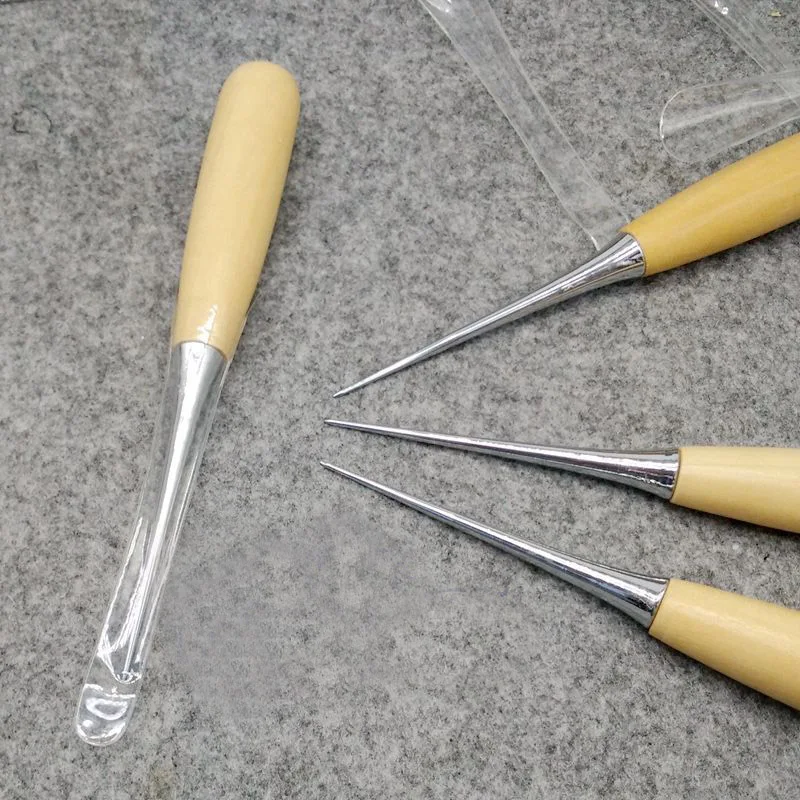 

1pc Professional Cloth Awl Sewing Tool Hole Punching Leather Wood Handle Steel awl Craft Stitching Leather Tools