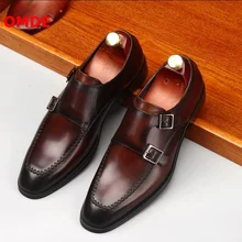 OMDE/модные лоферы из натуральной кожи; Мужская официальная обувь с ремешком; дизайнерская брендовая деловая офисная обувь с пряжкой; мужские свадебные туфли