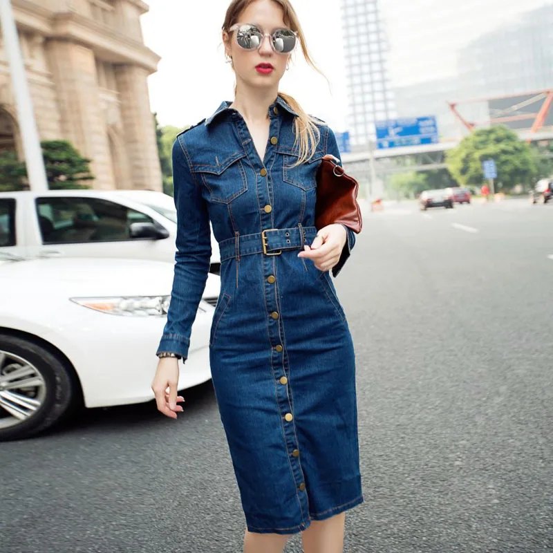 

New Spring Autumn Fashion Leisure Vintage Slim Fit Denim Trench Clothes For Womens Single Breasted Vestido De Mujer