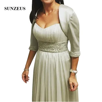

A-line Sweetheart Long Chiffon Mother Of The Bride Dress With Jacket Beaded Waist Groom Mother Formal Dress Party Wear