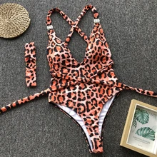 VIKINII леопардовый купальник сексуальные купальники со стразами Женский цельный купальник Холтер Глубокий v-образный вырез винтажные женские купальные костюмы