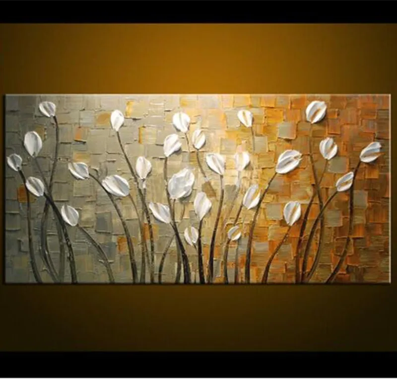 

Large Hand-painted Knife Trees Oil Painting On Canvas Palette Golden Yellow Paintings Modern Abstract Wall Art Pictures as Gifts