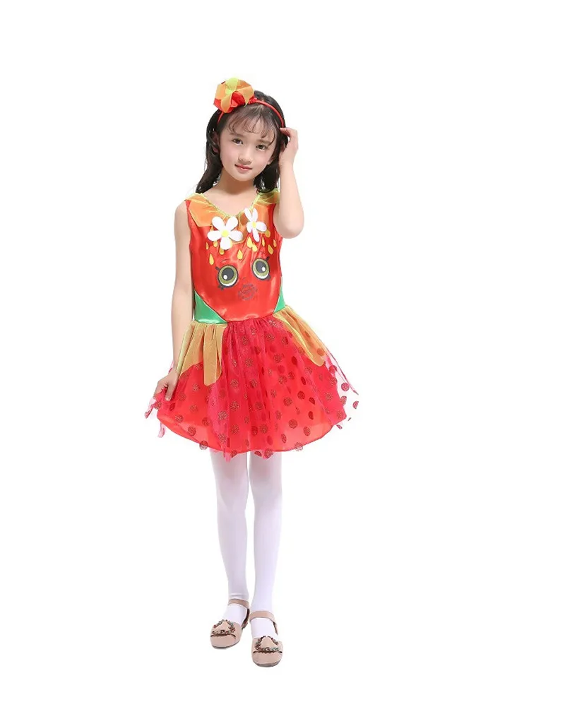 High Quality Girls Sweet Dress Summer Party Fruit Costume Strawberry