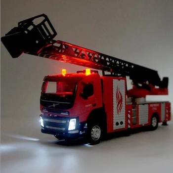 

1:50 Alloy Ladder Truck Fire Truck Engineering Vehicle Simulation Sound and Light Fire Ladder Child Toy Free Shipping Birth Gift