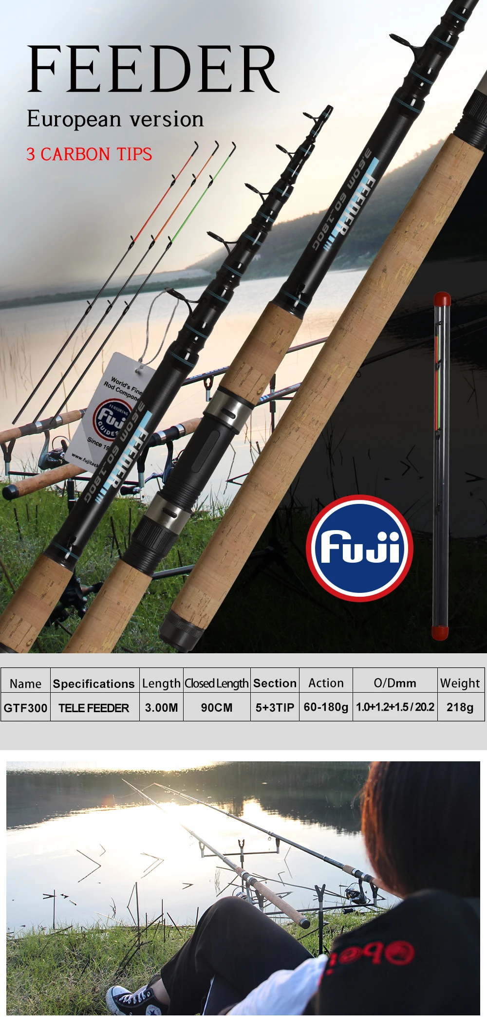OBEI Feeder fishing rod telescopic spinning casting Travel Rod 3.0m vara de pesca Carp Feeder 60-180g pole