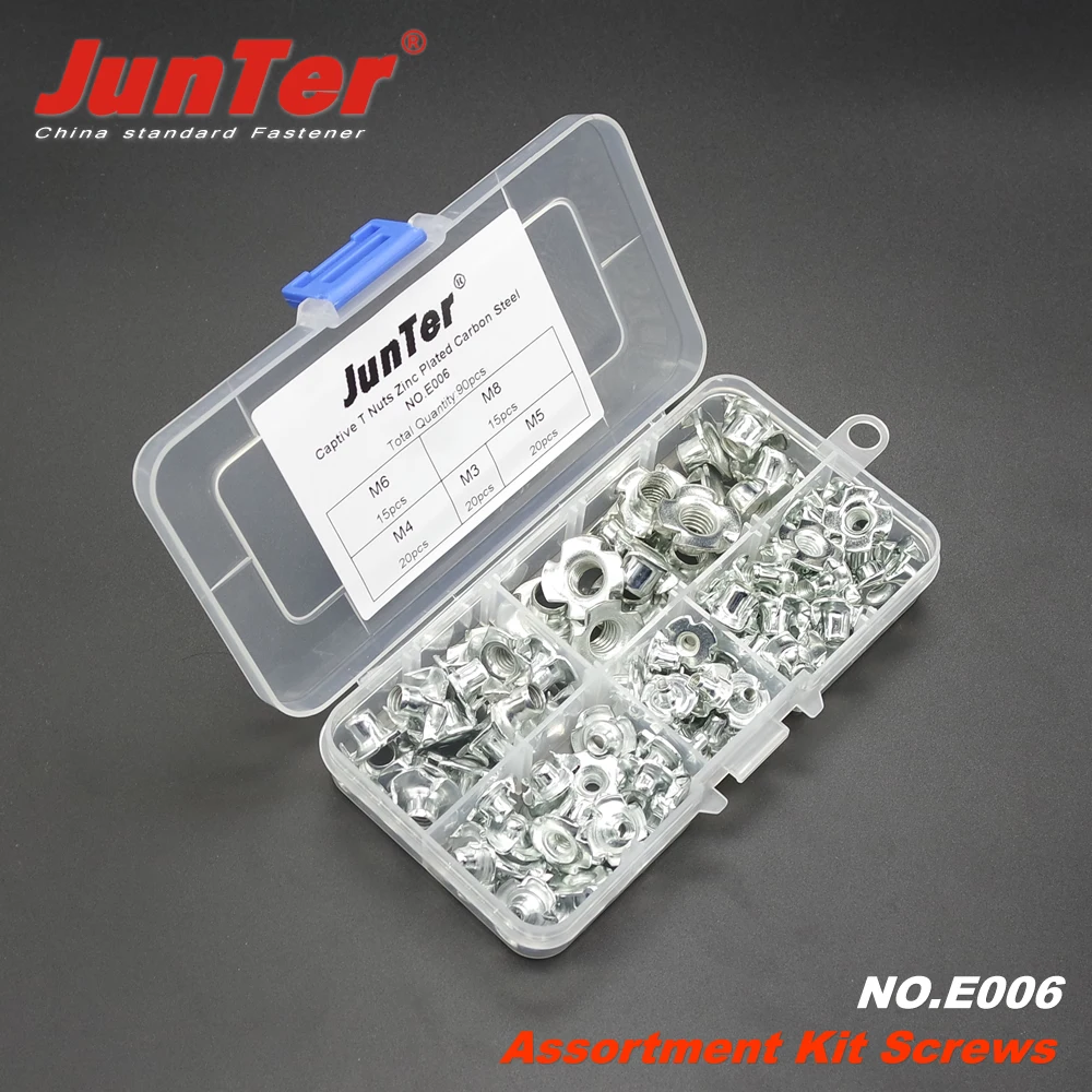 90pcs M3 M4 M5 M6 M8 Captive T Nuts Pronged Tee Nuts Blind Nuts Zinc Plated Carbon Steel Metric Assortment Kit NO.E006