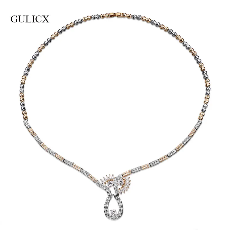 

GULICX New Brand 2 Colors Pendants Necklaces For Women Statement Paved Cubic Zircon Geometric Pendant Necklace Jewelry GLP801