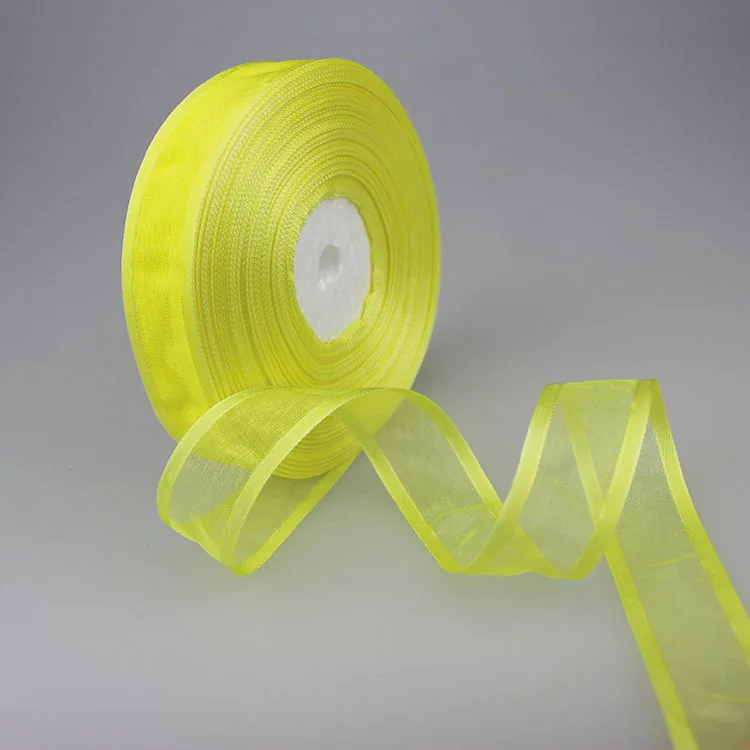 (50 yards/lot) 1'(25mm) Briht Yellow Broadside Organza Ribbons