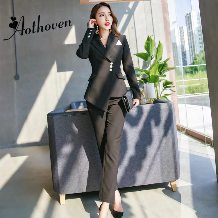 Vêtements D'affaires Costumes Pantalons Automne Femmes Pièce Uniforme Occasionnels Pièces Formelle 2 Noir De Mis 2018 Deux Bureau Ensembles Travail Pantalon Mince w81nxw4