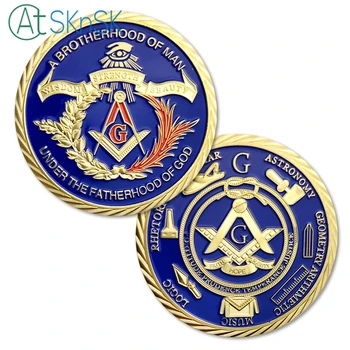 

5pcs/lot Colorful metal crafts 1 oz 24 k gold plated Masonic medals coins with capsules Freemasonry coins collectibles 40*3mm