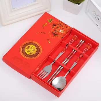 

Wholesale 50sets Stainless Steel Fork and Chopstick Metal Dinnerware Set Wedding Party Giveaways Souvenirs wen5786