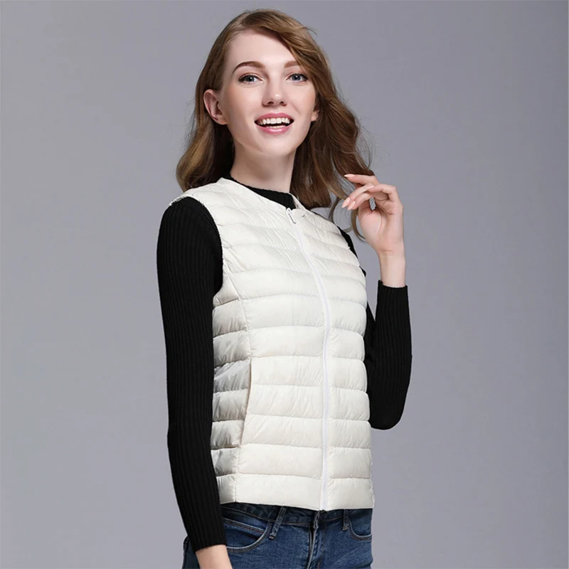 Kopen Herfst Witte Eendendons vrouwen Korte Vest Jas Mouwloos Draagbare Kantoor Dame Vesten Vrouwen Jas 2019 Winter Vest Vrouwelijke