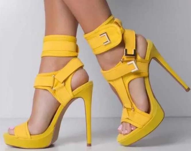 yellow chunky heel sandals