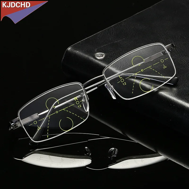

2019 High Quality Progressive Reading Glasses Men Women Bifocal Lens Reader Multi-focal Addition Eyeglasses Half Frame Presbyopi