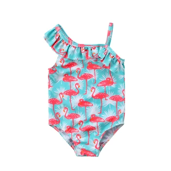 

Flamingo Printed One Shoulder Strappy One Piece Bikini Swimsuit For Girl