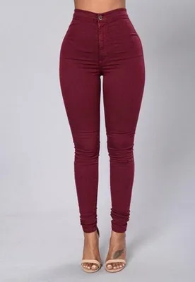 Летние тонкие джинсы с высокой талией женские обтягивающие облегающие джинсы естественного цвета Pantalon Femme длинные узкие брюки - Цвет: Wine Red