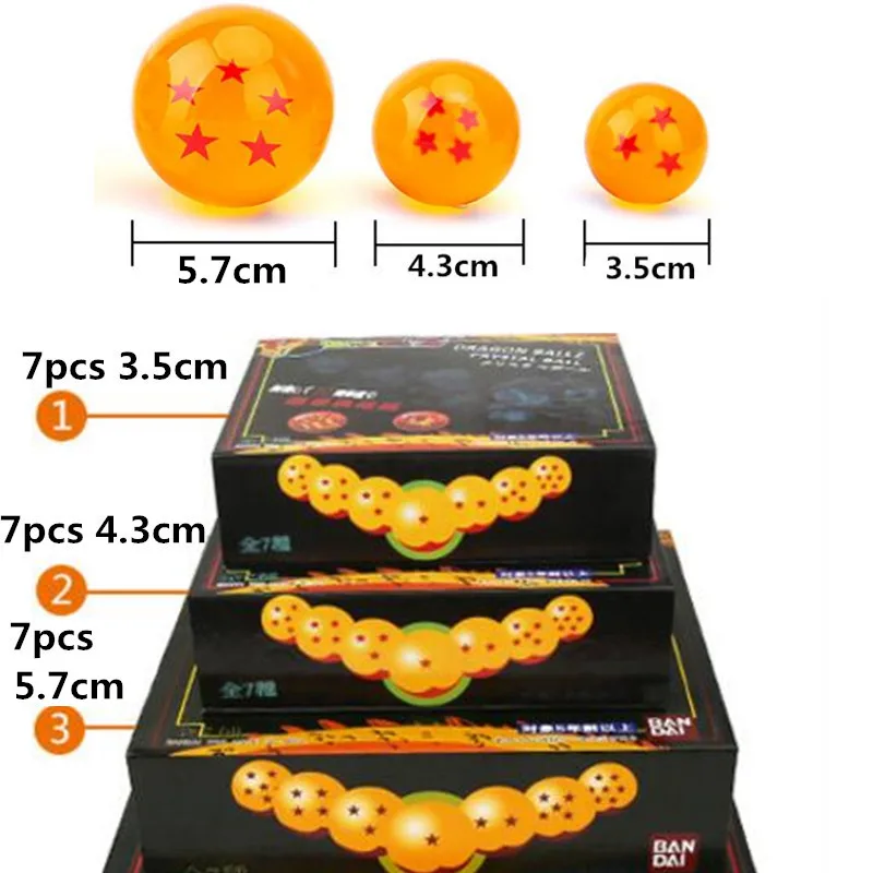 

7pcs/set Dragon Ball Z 7 Stars Crystal Ball DragonBall 3 Sizes Selectable 3.5cm / 4.5cm /5.7cm Box Packaged Toys For Children