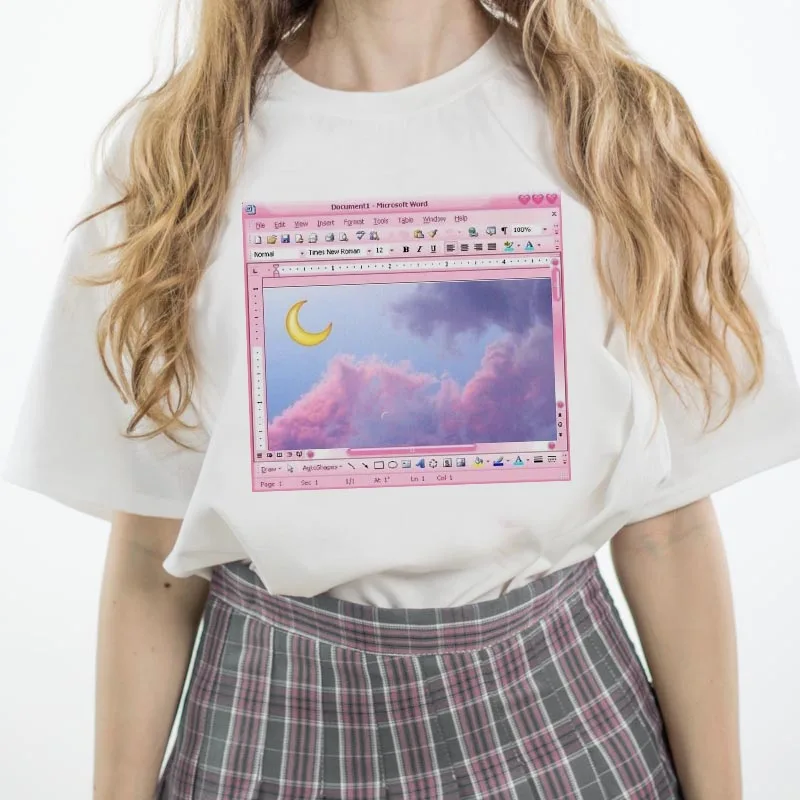 

Gothic Sailor Moon Cute Pink Harajuku Summer Female Short Sleeve Letter Cartoon Print Casual Ins Female T-Shirt