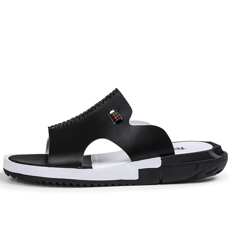 Высококачественная Мужская обувь для улицы; очень легкие мужские летние повседневные пляжные вьетнамки в полоску; шлепанцы; сандалии - Цвет: Черный