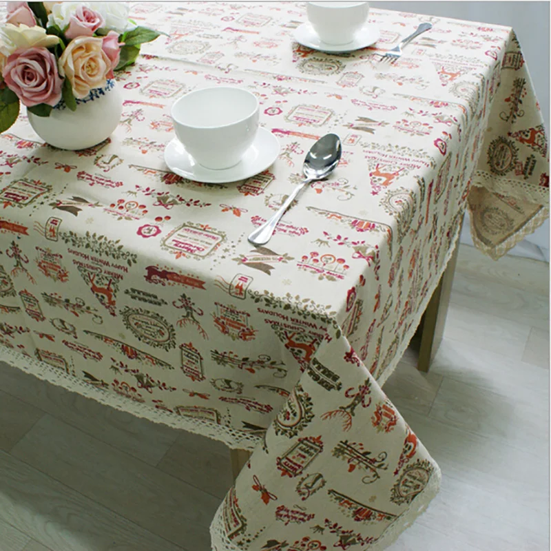  Cartoon Christmas Tablecloth Pattern Printing Line with Lace Edge Table Colth Home Table Cover for 
