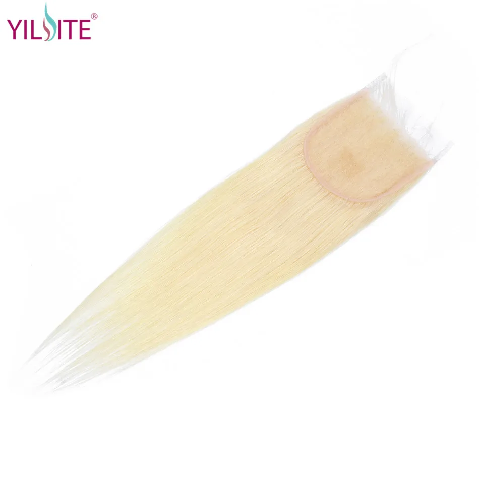 

YILITE Blonde Hair Closure 4x4 Free/Middle/Three Part Malaysian 100% Human Hair Straight Color 613 Non-remy Lace Closure