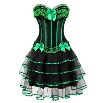 

2019 Plus Size Corsets Dress Costumes Vintage Striped Floral Lace Up Corset Bustier For Women