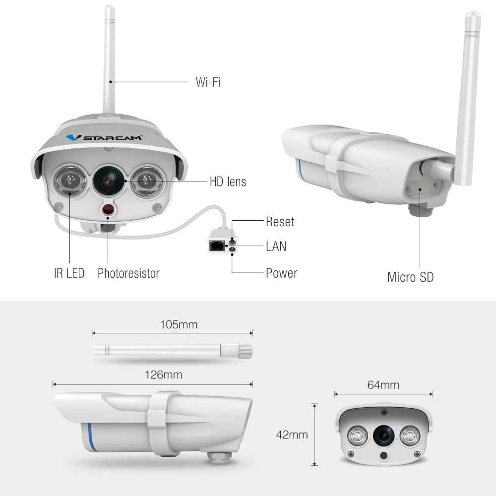 Водонепроницаемая IP камера VStarcam C7816WIP беспроводная инфракрасная веб с Wi Fi для