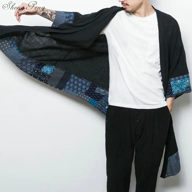 

Japanese kimono cardigan men haori yukata male samurai costume clothing kimono jacket mens kimono shirt yukata haori Q783