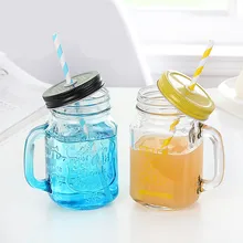 Lemon juice wasserflasche für studenten kinder trinken tassen kreative glas transparent mit deckel inländische getränke tasse mit stroh