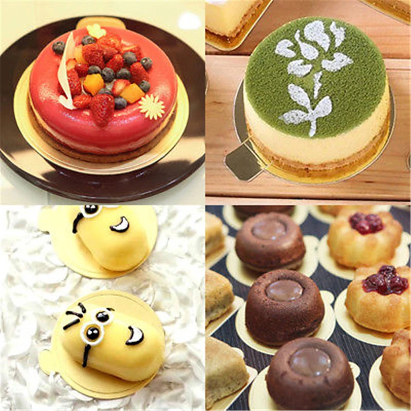 100pcs/Set Round Mousse Cake Boards Gold Paper Cupcake Dessert Displays Tray Wedding Birthday Cake Pastry Decorative Tools Kit