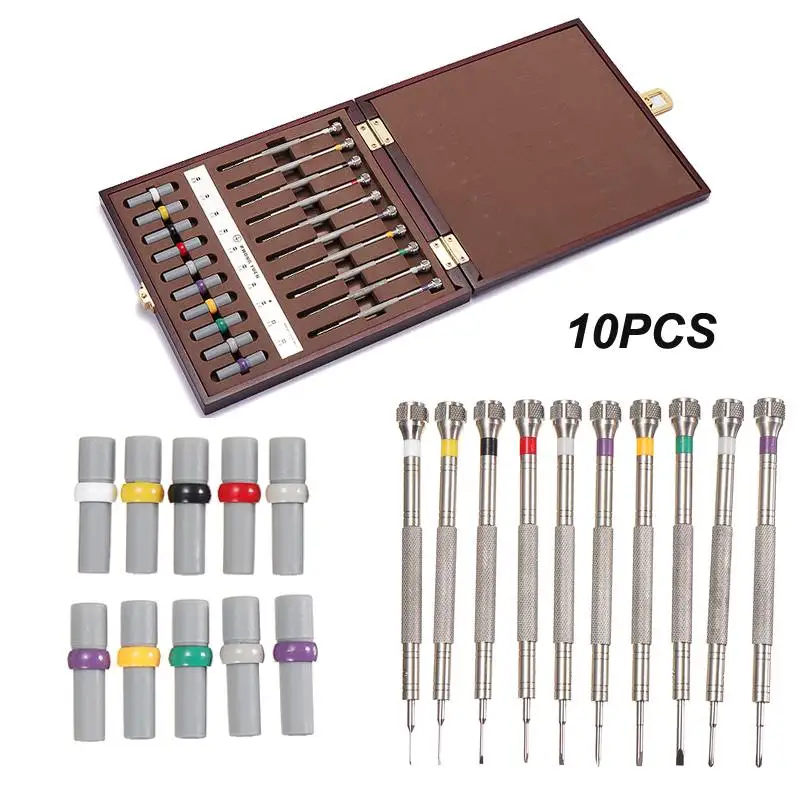 

10pcs/kit High Quality Watch Repair Screwdrivers/ Weight Sleeves in Wooden Box With Extra Driver Pins for Each Size,Watch Tools