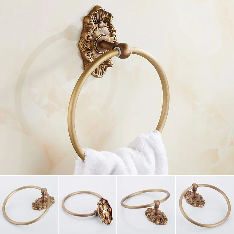 Copper antique towel ring bathroom, Vintage brass towel rack ring wall