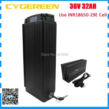 

1000W lithium battery pack 36V 32AH Rear rack 36 Volt electric bike battery black use 29E 2900mah cell 30A BMS With 5A Charger